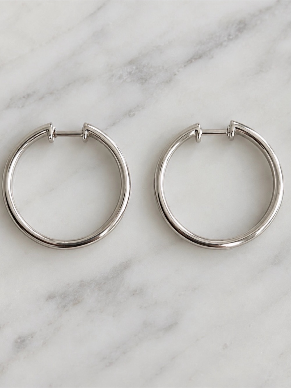 14K White Gold 1” Diamond Hoop Earrings, 7.5G, snap back closure - Picture 2 of 4